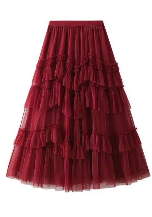 Ruffle chiffon midi skirt