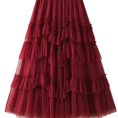 Ruffle chiffon midi skirt