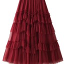  Ruffle chiffon midi skirt