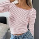 Striped long sleeve open back shirt