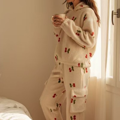 Two piece sherpa cherries sweat set