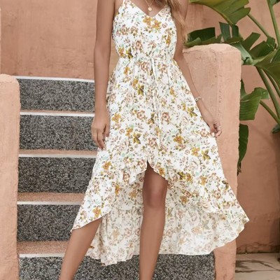 Elegant Floral Midi Dress with Adjustable Straps
