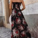  Floral Strapless High-Slit Maxi Dress