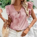  Striped Ruffle Tie Front Blouse