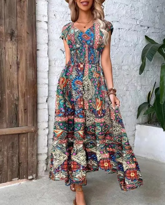 Paisley Smocked Midi