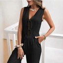 Small Black Sleeveless Linen Two-Piece Pants Set
