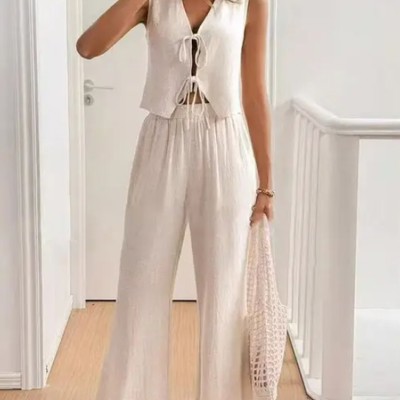 Sleeveless Linen Two-Piece Pants Set