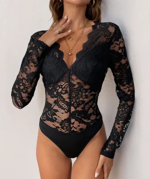 Women's  Long Sleeve Lace Bodysuit