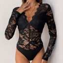 XL Black Women's  Long Sleeve Lace Bodysuit