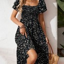 Small Black Floral Ruffle Midi Dress