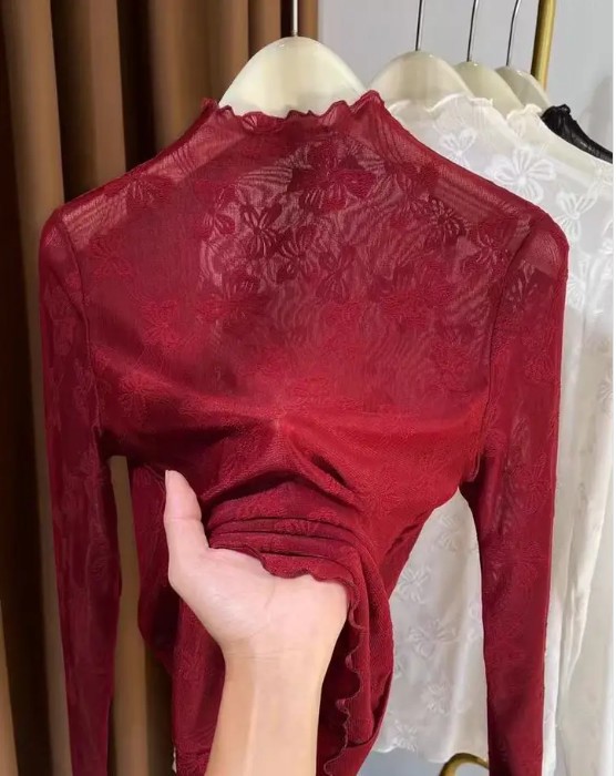 Miss Sparkling Mesh bow printed long sleeve top