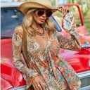  Western Printed Bell Sleeve Blouse