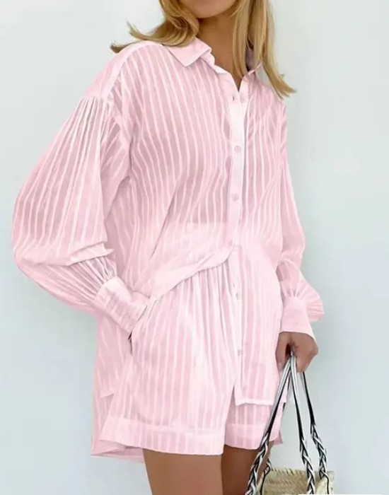 2-piece matching long sleeve and shorts set