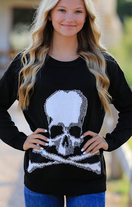 Skull & Crossbones Graphic Knit Sweater