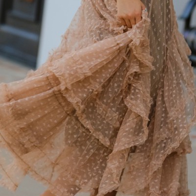 Mesh ruffle maxi skirt