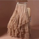  Mesh ruffle maxi skirt