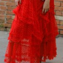 Small Red Mesh ruffle maxi skirt
