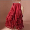 Small Red Mesh ruffle maxi skirt