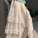  Lace ruffle mesh maxi skirt