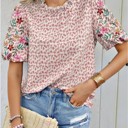 Pink Small Miss Sparkling Floral Patchwork Short-Sleeve Top