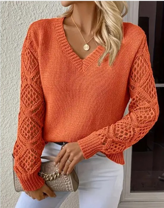 Women's Long Sleeve Hollow Knitted Sweater