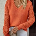 Small Orange Red Women's Long Sleeve Hollow Knitted Sweater