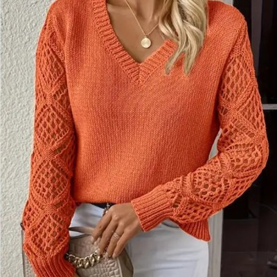Women's Long Sleeve Hollow Knitted Sweater