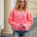   Leopard Knit Cardigan with Front Tie
