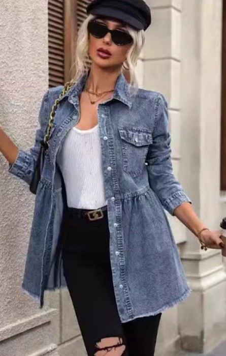Long sleeve denim button front top