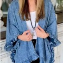  Ruffle trim denim cardigan