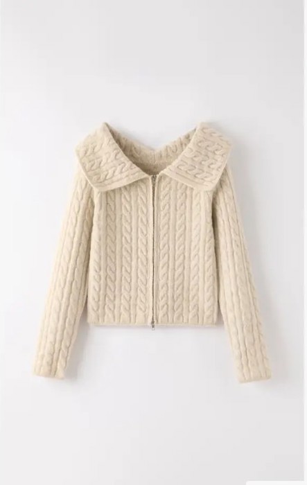 Cable Knit Zip Up Cardigan
