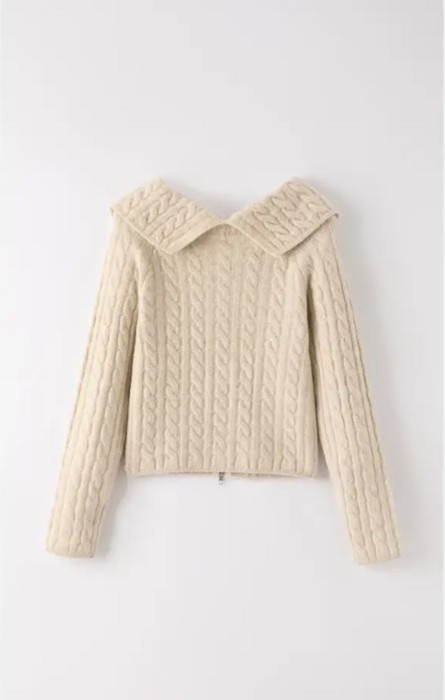 Cable Knit Zip Up Cardigan