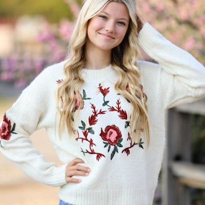 Floral Embroidered Knit Sweater