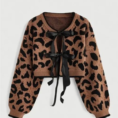 Leopard Print Cropped Sweater 