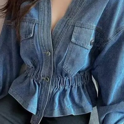 V neck denim jacket