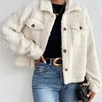 Collared Button Faux Fur Short Coat