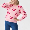 Small Pink Heart Print Pullover Sweater