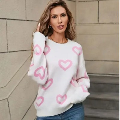 Heart Print Pullover Sweater