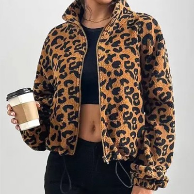 Leopard Print Fleece Zip-Up Jacket