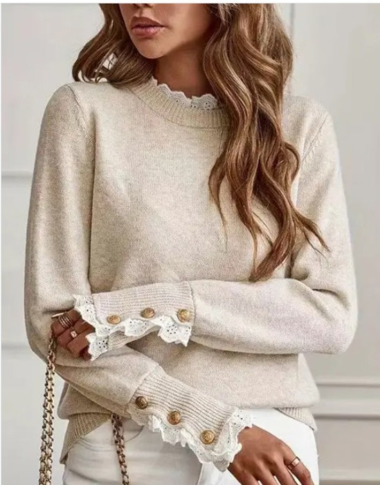  Lace Trim Knit Sweater