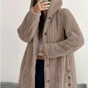 Small Brown Button-Down Hooded Fleece Jacket