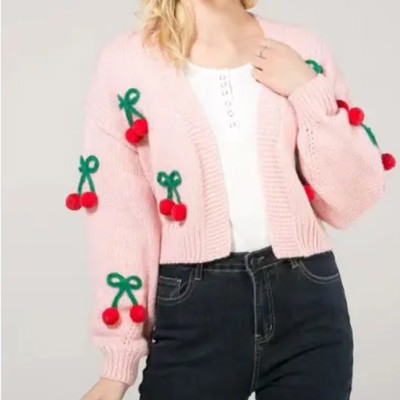 Cherry Pom-Pom Cardigan