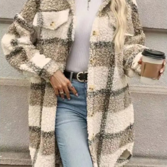 Plaid Faux Fur Coat