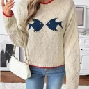 Small Beige Fish Motif  Sweater