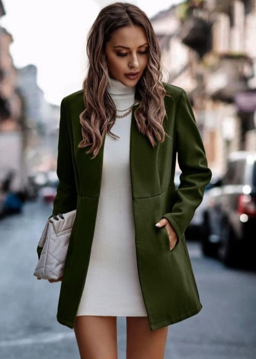 Women's Stand Collar  Wool Blend Coat