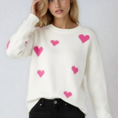 Heart Print Knit Sweater