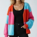  Women's Color-Block  Knit Cardigan