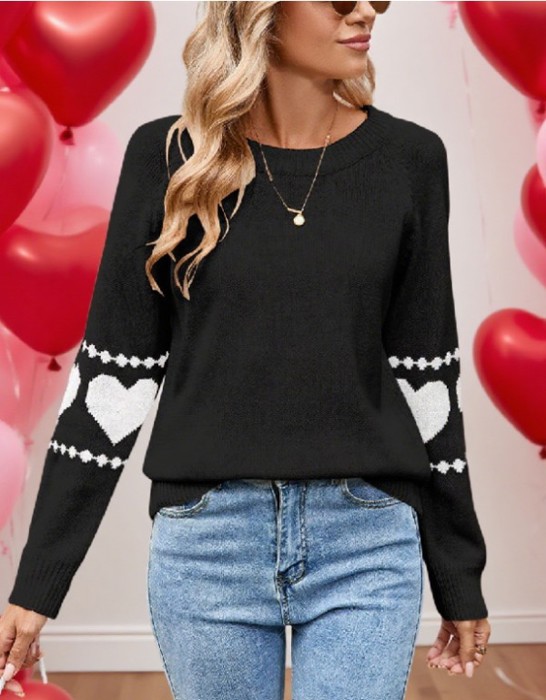 Knit Sweater With Heart Sleeve Detail