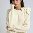 Small White Bow Ribbed Sweater