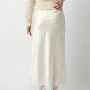  Satin Midi Skirt with Lace Trim